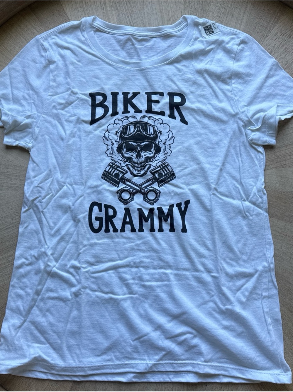 Amazon White "Biker Grammy" Short Sleeve Tee with Black Print